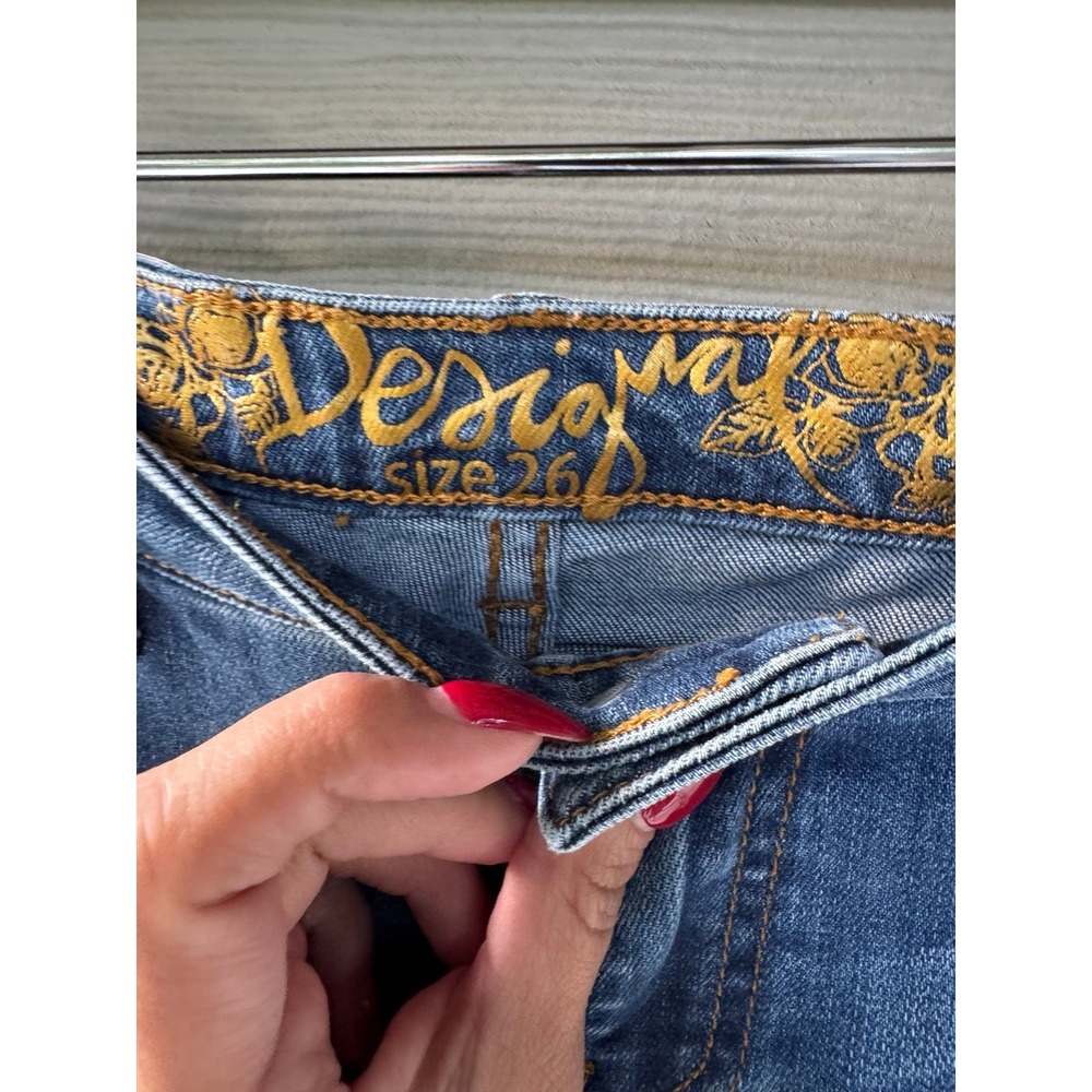 Desigual Exotic Jeans Size 26 Embroidered Daisy Floral Skinny Jeans Y2K Boho - Picture 5 of 6